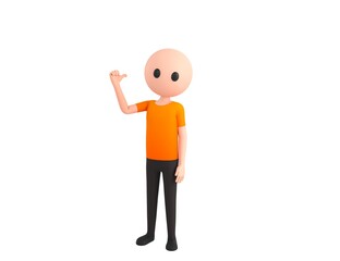 Simple Male character pointing back thumb up empty space in 3d rendering.
