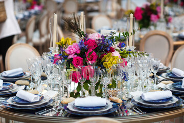 Decorated served table for wedding party or other event