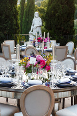 Decorated served table for wedding party or other event