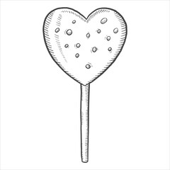 love heart stick sweet candy isolated doodle hand drawn sketch with outline style