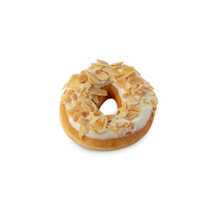 White chocolate almonds donut isolated on white background with clipping path.