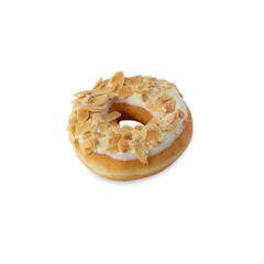 White chocolate almonds donut isolated on white background with clipping path.