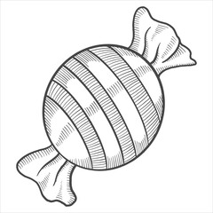 round wrapped sweet candy isolated doodle hand drawn sketch with outline style