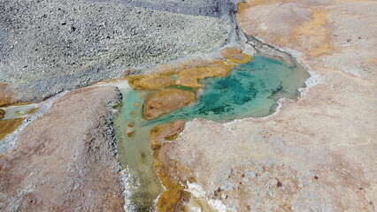 Mountain glacier lake. Picturesque hidden location in the mountains. Outdoors style vacation....