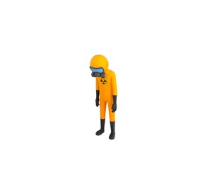 Man in Yellow Hazmat Suit character looking down in 3d rendering.