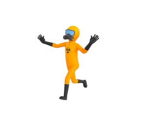 Fototapeta premium Man in Yellow Hazmat Suit character running away in 3d rendering.