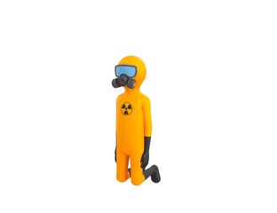 Man in Yellow Hazmat Suit character kneeling in 3d rendering.