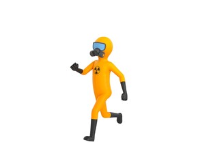 Man in Yellow Hazmat Suit character running in 3d rendering.