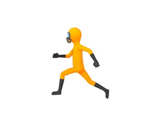 Fototapeta na wymiar Man in Yellow Hazmat Suit character running to the left side in 3d rendering.
