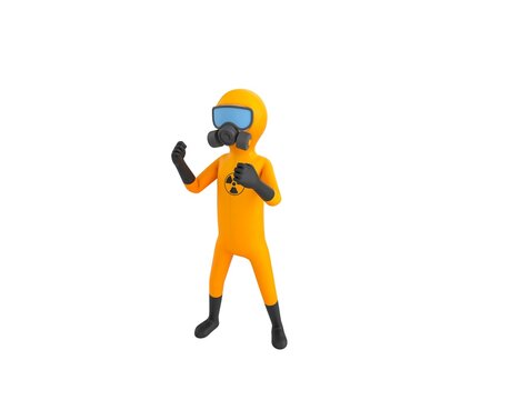 Man in Yellow Hazmat Suit character fighting in 3d rendering.