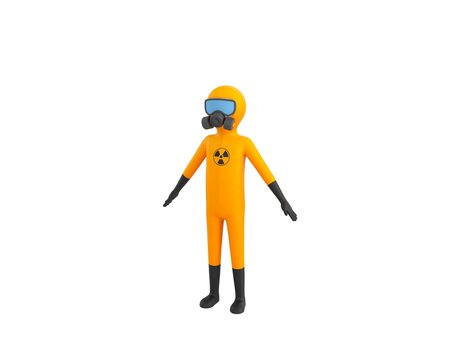 Man in Yellow Hazmat Suit character standing in T-Pose in 3d rendering.