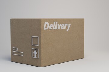 delivery services. delivery of goods to the address. parcel delivery company. brown box on which it is written in white letters delivery on a white background. 3d render. 3d illustration