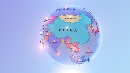 a world map of ASIA, 3d rendering,