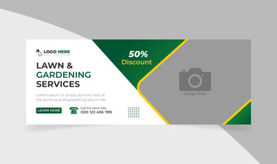 Lawn gardening services and web banner farming social media post template design