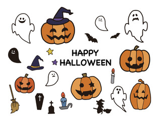 ハロウィン　かぼちゃとおばけのイラストセット