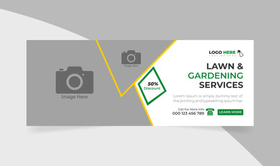 Lawn mower promotion Facebook cover and web design mowing service social media banner template