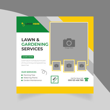 Agricultural And Mower Mowing Gardening Services Social Media Post Web Banner Template