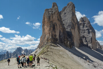 Fototapeta premium The Tre Cime di Lavaredo ( the Drei Zinnen) in the summer. Sexten Dolomites. Italy.