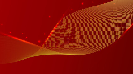 Abstract shiny wave lines elements with glowing light on red background luxury style.
