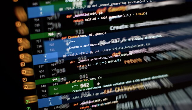 Website development. Server logs analysis. Closeup developing programming and coding technologies. Developer working on web sites codes in office.