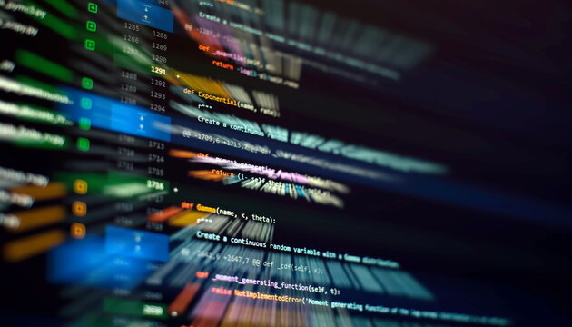 Website development. Server logs analysis. Closeup developing programming and coding technologies. Developer working on web sites codes in office.