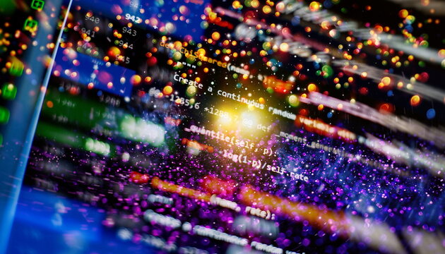 Abstract computer script code. Programming code screen of software developer. Software Programming Work Time.