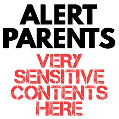 Warning sign for explicit contents. Parental control sign or icon concept typography. Prohibited contents alert, access restrict for safety. Parental advisory software logo, press button background