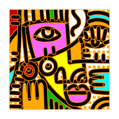 Abstract decorative ethnic face character hand drawn vector illustration.
