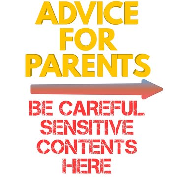 Warning Sign For Explicit Contents. Parental Control Sign Or Icon Concept Typography. Prohibited Contents Alert, Access Restrict For Safety. Parental Advisory Software Logo, Press Button Background