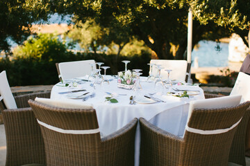 Decorated served table for wedding party or other event
