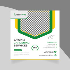 Agricultural and mower mowing gardening services social media post web banner template