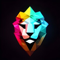 a colorful glowing low poly logo of a lion. low poly lion logo
