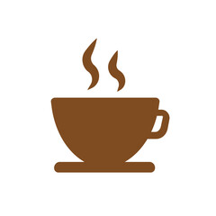 Brown coffee cup and steam icon. Cafe and restaurant sign. Vector.