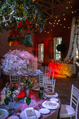 Decorated served table for wedding party or other event