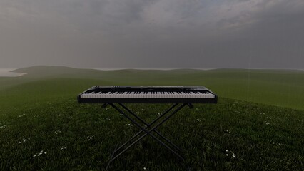 piano grand piano keyboard with nature background