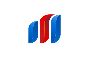 Abstract 3d letter M or letter b logo vector icon illustration design template - blue and red