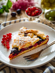 Fruit cake on wooden table

