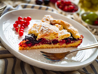 Fruit cake on wooden table
