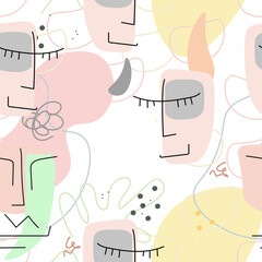 Face line pattern Abstract drawing seamless print