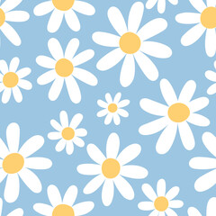 Floral seamless pattern with chamomile. Cute abstract daisy flowers.