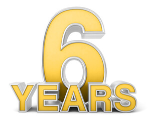 6 years 3d isolated on white background. Celebrating 6th anniversary. Gold and silver metallic Number. 3D illustration.