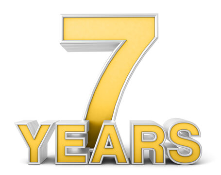 7 years 3d isolated on white background. Celebrating 7th anniversary. Gold  and silver metallic Number. 3D illustration. Stock Illustration