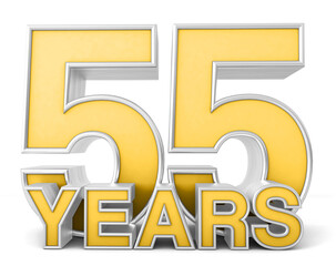 55 years 3d isolated on white background. Celebrating 55th anniversary. Gold and silver metallic Number. 3D illustration.