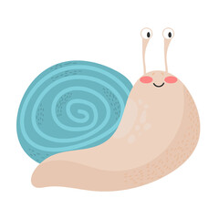 Vector flat illustration of a small snail. Cute snail isolated on white background in cartoon style