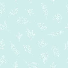 leaves seamless pattern hand drawn doodle. vector, minimalism, scandinavian, monochrome, trendy colors 2022. simple abstract plants. wallpaper, wrapping paper, textiles, background.