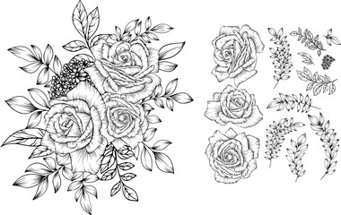 outline hand drawn flower bouquet decoration