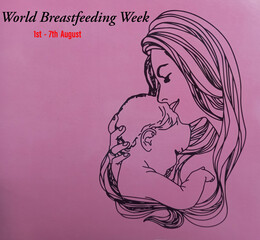 Mother holding newborn baby. Symbol of maternity, breastfeeding, lactation, neonatal care. World breastfeeding week.