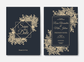 wedding invitation template with outline flower decoration
