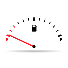 Fuel car indicator icon shadow, gauge petrol automobile meter symbol, control sign vector illustration