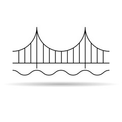 Silhouette bridge icon with shadow, urban architecture design, travel line construction symbol vector illustration